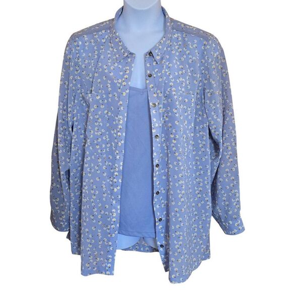 Caffe Marrakesh Tops - Caffe Marrakesh Womens Blue Daisy Button Blouse & Tank flower cottagecore spring